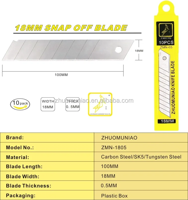 18mm Utility Knife Blade 0.5mm Thickness Cutter Blade Buy Cutter Blade,Carbon Steel Blade,Snap