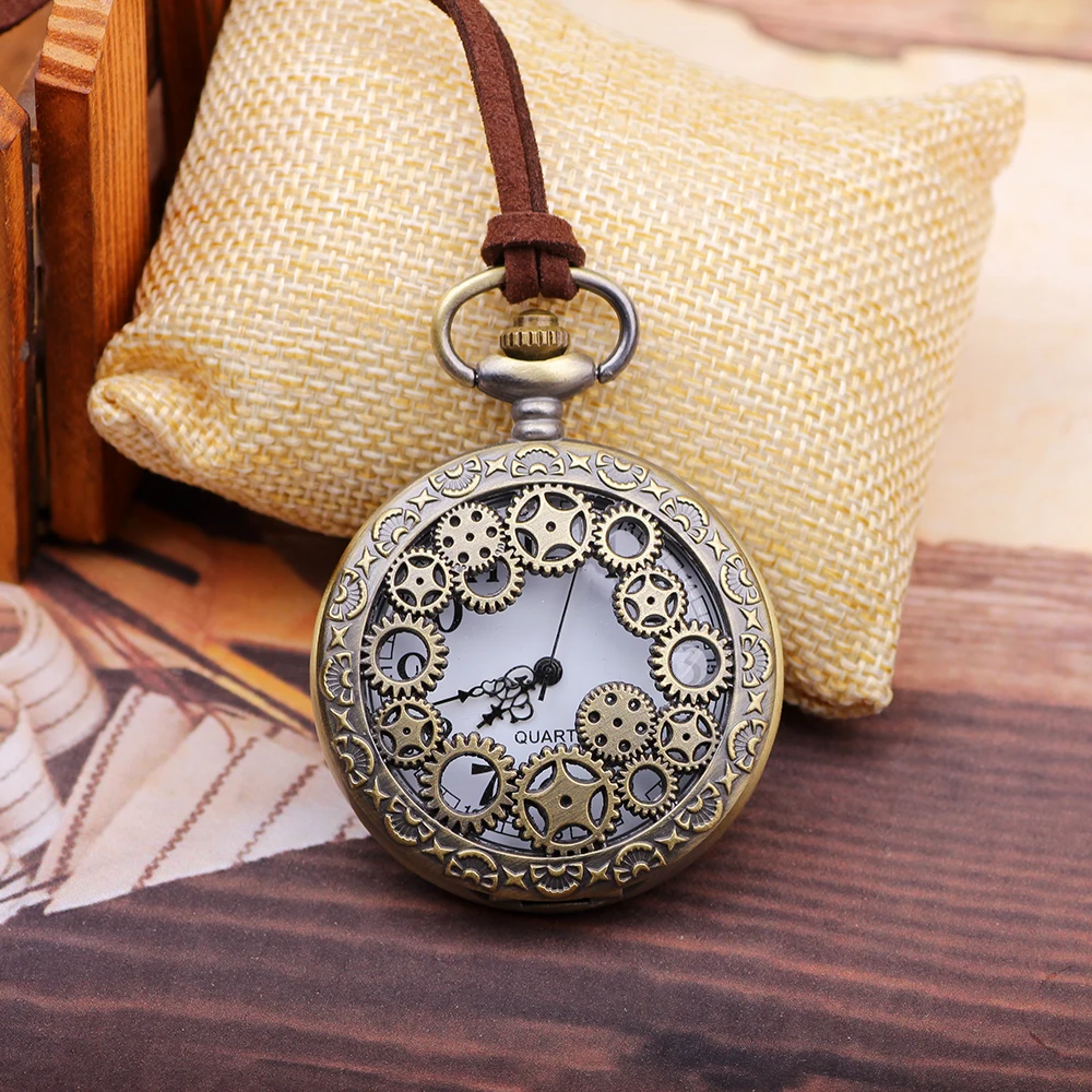 皮绳古代青铜雕刻镂空齿轮形怀表 - buy 怀表,古代怀表,定制怀表 prod