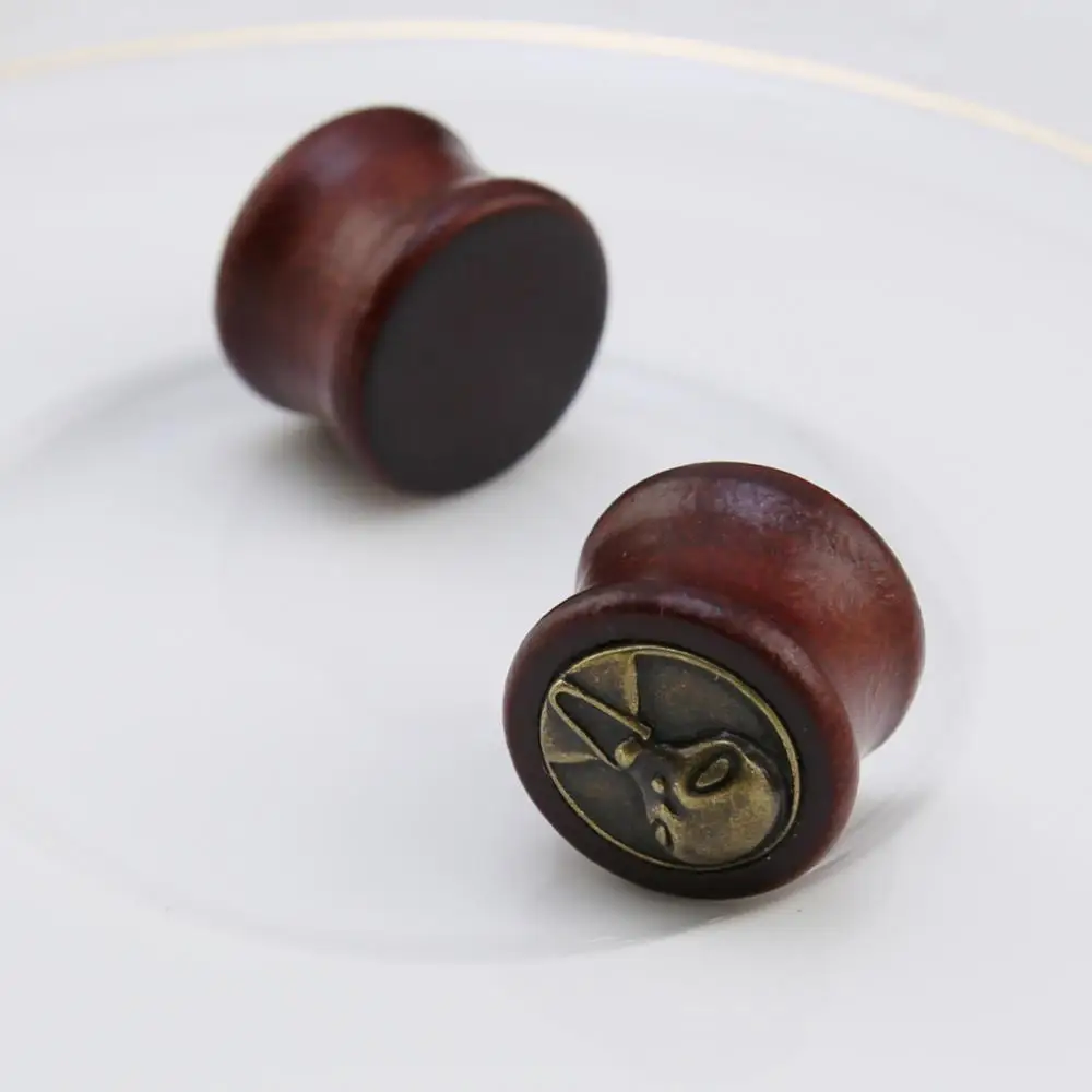 Cheap Ear Gauges Plugs With Cooper Pharaoh On Top Of Wood Ear Tunnel