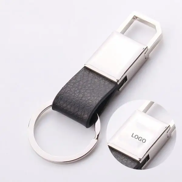 Men Silver Leather Waist Belt Metal Double Rings Key Chain Keyring Key ...