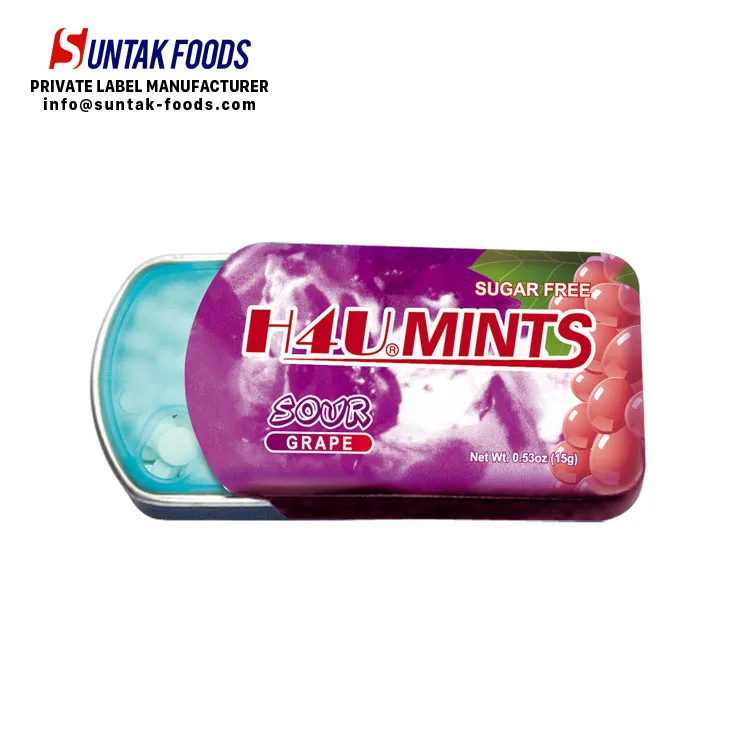 Sour Sweet Candy In Sliding Tin Box Private Label Brand Mint Candy