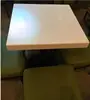 Elegant modern simple design high top metal base restaurant table/us , outside solid surface Dining Set Dinner Table with Chairs