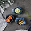 Ceramic Blue Fish Shape Saucer Dish Creative Fambe Pre-meal Plate Salad Sauce Dessert Dish