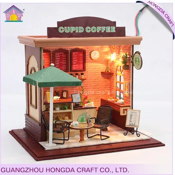 Assembled Miniature Coffee Shop Diy Toys For Kids Wood 