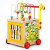 Infant Baby Early Walker Puzzle Multifunctional Learning Round Beads Educational Wooden Trolley Toys