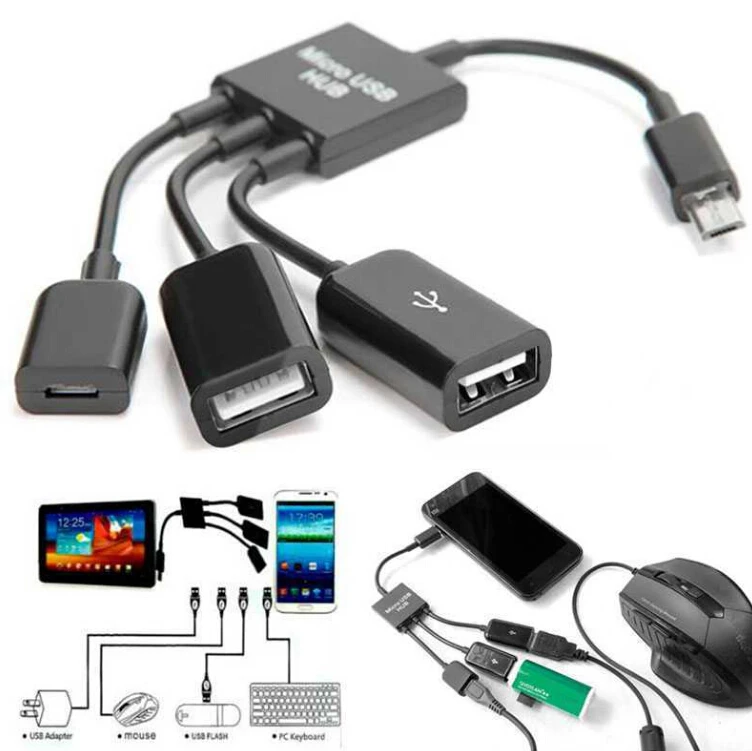 3 em 1 Micro USB OTG Hub USB 2.0 Host OTG Cabo Adaptador hub para o telefone