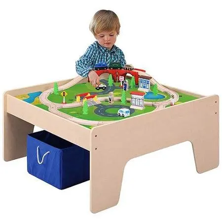 wooden activity table with storage