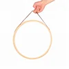 Large Round Shape Bathroom Wall hanging Mirror With Bamboo Wooden Round Frame And Leather Strap