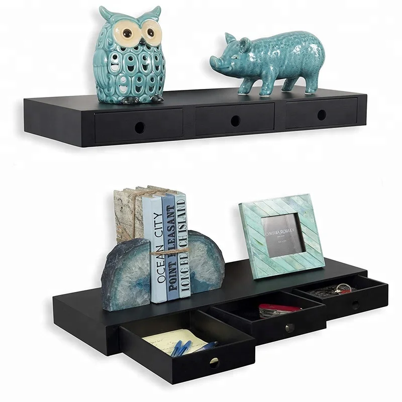 Square Shaped Wooden Hanging Floating Cube Wall Shelf With Drawer Buy