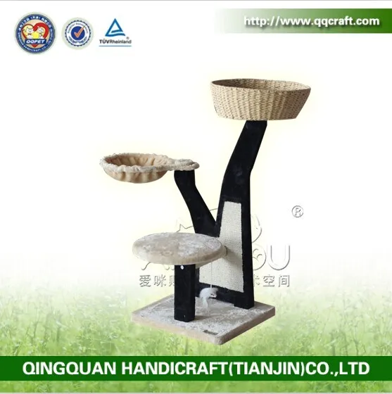 cat tree with wicker basket