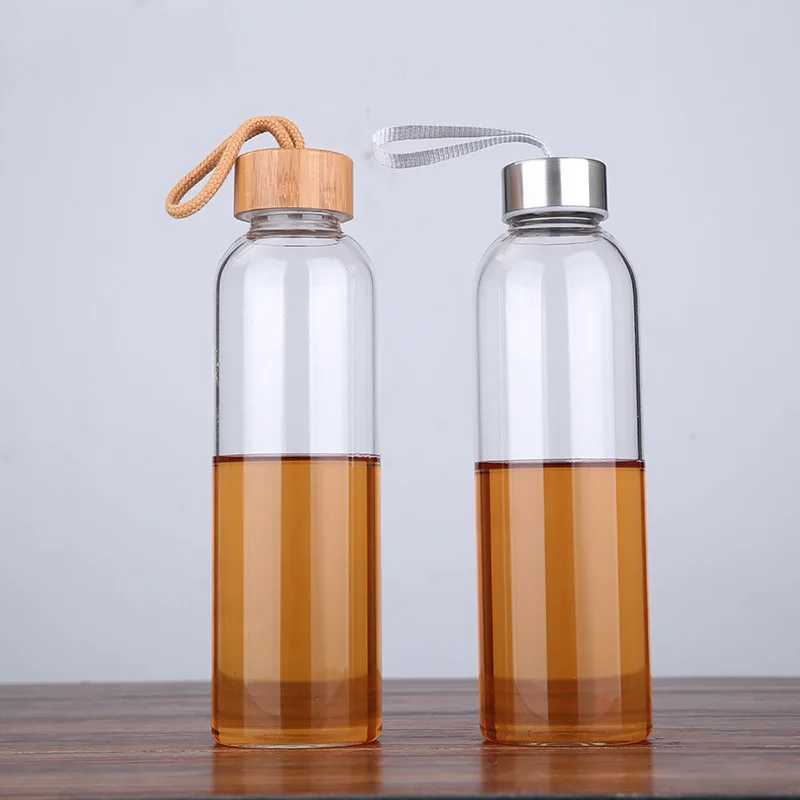 450ml Travel Custom Borosilicate Glass Water Bottle With Metal Lid