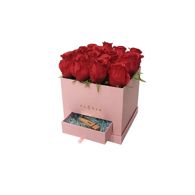 Wholesale Cardboard Square Flower Box /rose Boxes With Pullout Drawer