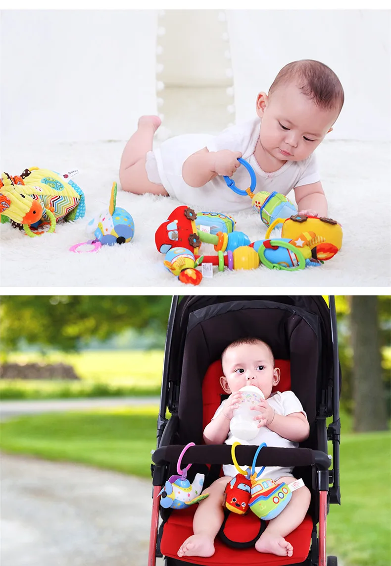 Cartoon Vehicle Car Jitter Baby Car Seat Toy Stroller Rattle Wholesale