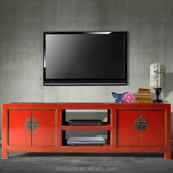 Antique Chinese Red Painted Tv Stand Cabinet Furniture Antique Chinese Red Painted Tv Stand Cabinet Furniture