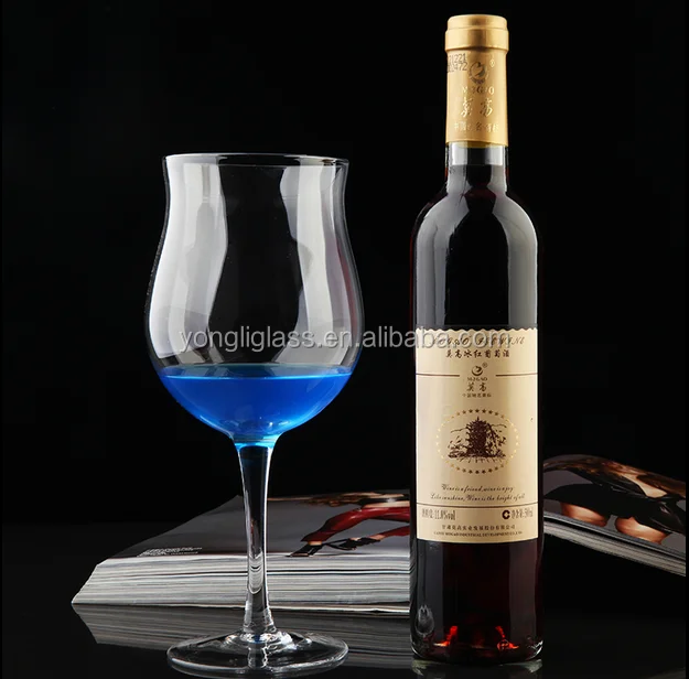 High quality hand blown glass wine glasses , tulip shaped red wine glass champagne flute