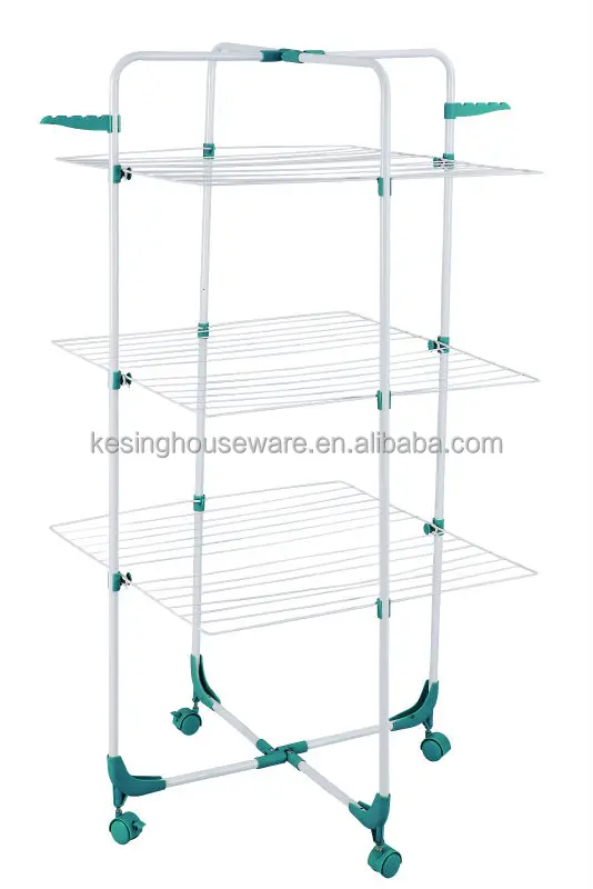 3-tier Collapsible Clothes Drying Rack with Casters 