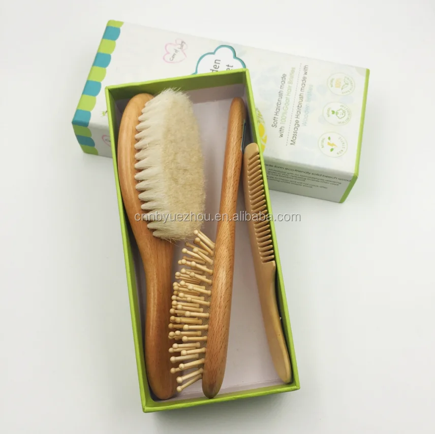 Eco Friendly Wholesale Baby Brush And Comb Set Wooden Baby Hair Brush