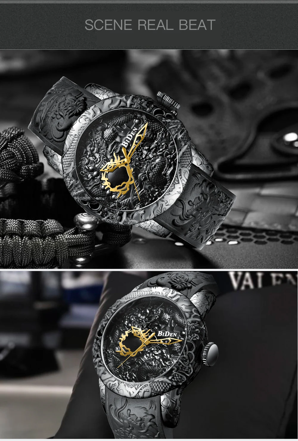 Biden 0129 New Fashion 3D Sculpture Dragon Men Japan Movement Quartz Watches Gold Big Dial Exquisite Relief Creative Clock