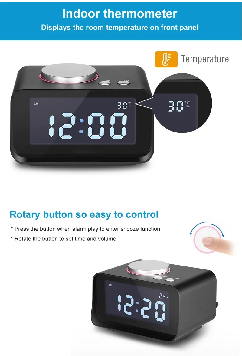 Portable Desktop Phone Alarm Clock Usb Charger Alarm Clock With Fm