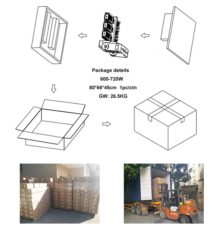 High Lumens Outdoor Transformer LED High Mast Light 600W 720W IP65 LED Sport Light TUV CE RoHS Certification