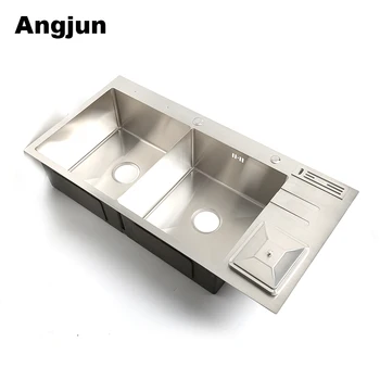 Best Price Double Deep Bowl Stainless Steel Square Kitchen Washing Basin With Trash Sink Tray With Drainboard Buy Square Kitchen Sink Tray With