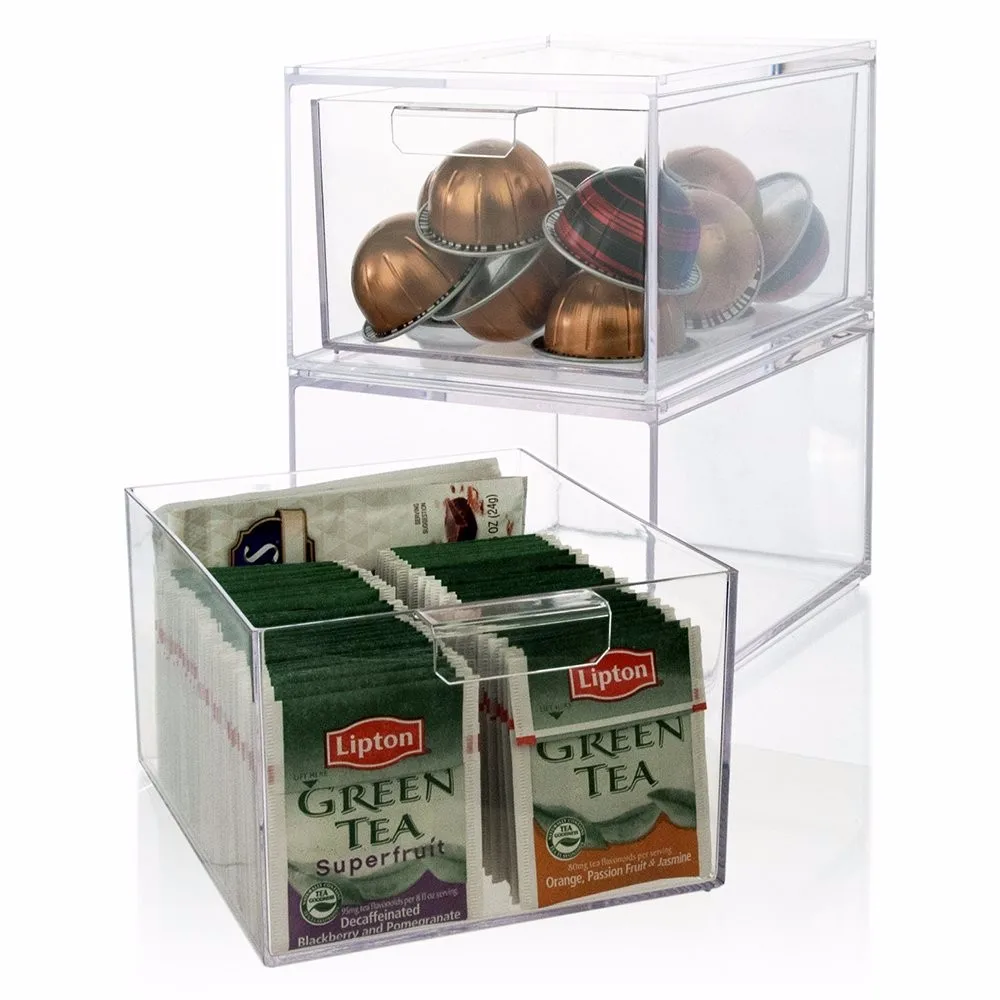 Custom Stackable Home Office Clear Acrylic Drawer Coffee Pod Storage