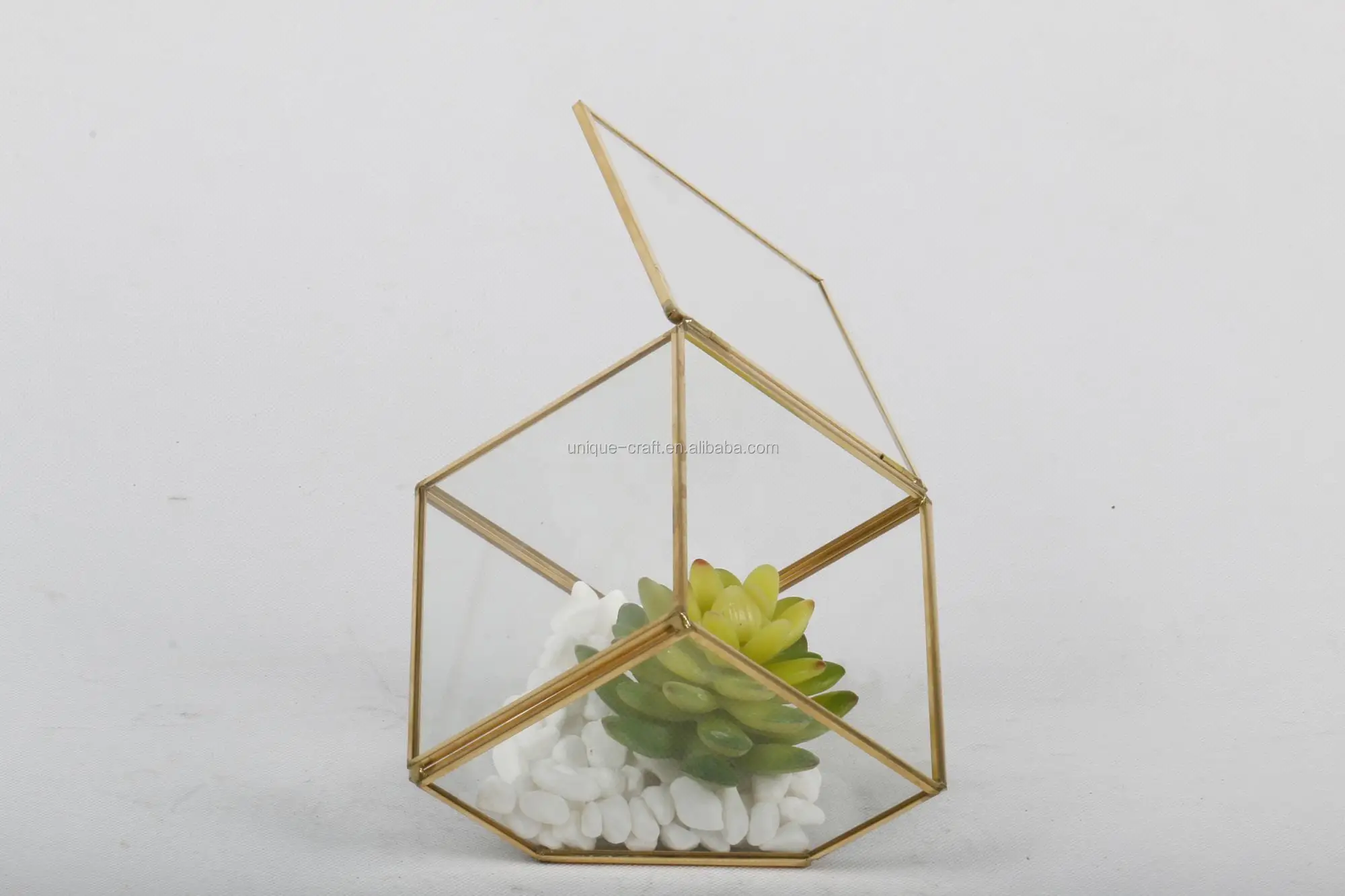 5.9 inch Copper Gold Glass Cube Small Geometric Terrarium Planter with Door Wholesale