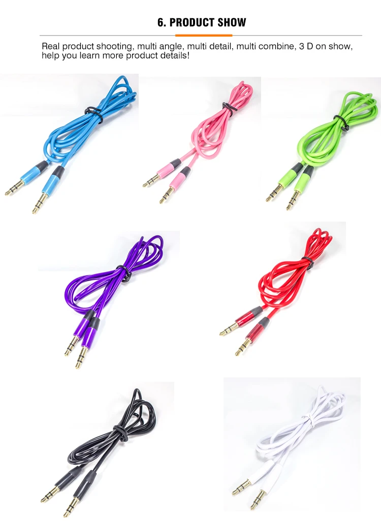 High Quality 3.5mm Aux Audio Cable Metal Gold End 3.5mm Male To Male