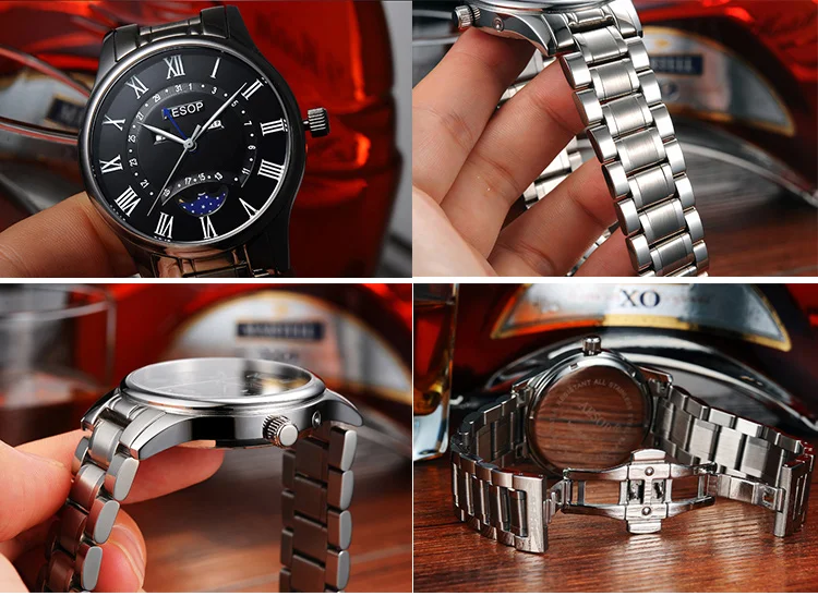 Automatic mechanical watch Fashion stainless steel watch waterproof multifunctional business men's watch