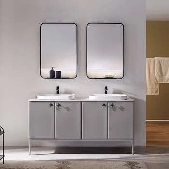 Hotel Grey Color Stainless Steel Bathroom Vanity Double Sink Bathroom Vanity Double Sink