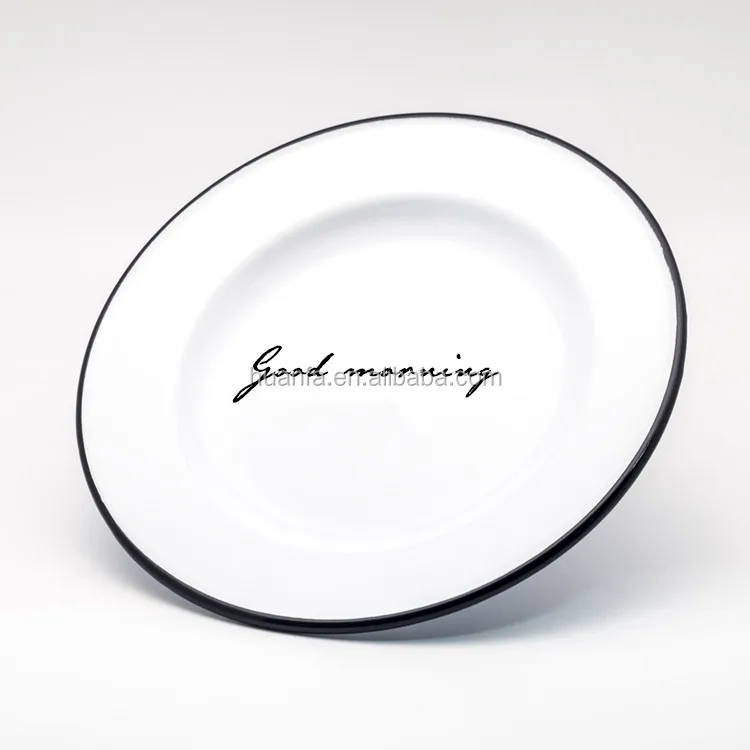 Vintage Enamel Plate,Rustic Bumper Harvest White And Blue Enamelware