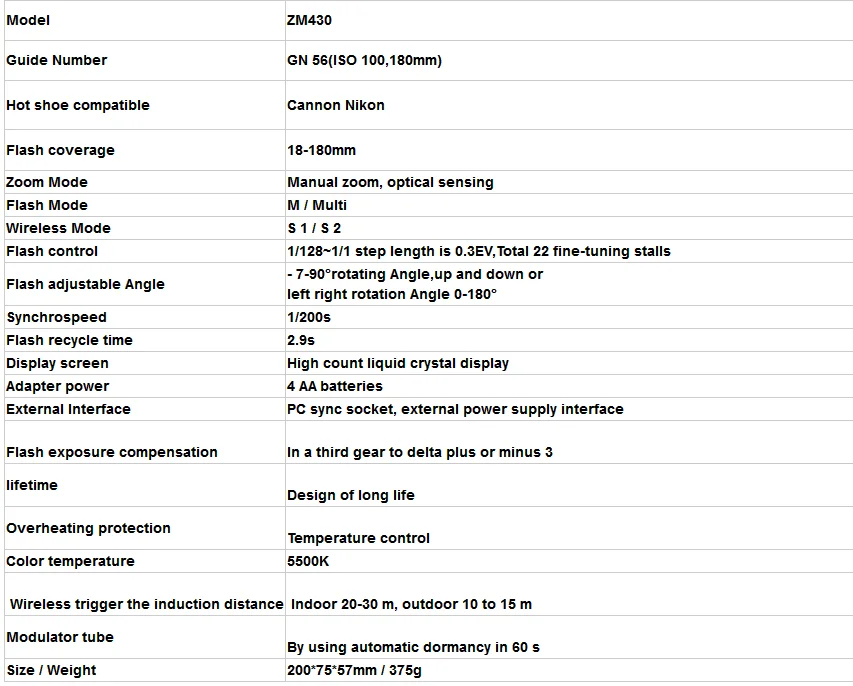 Zomei ZM430 Manual Speedlite Flash light