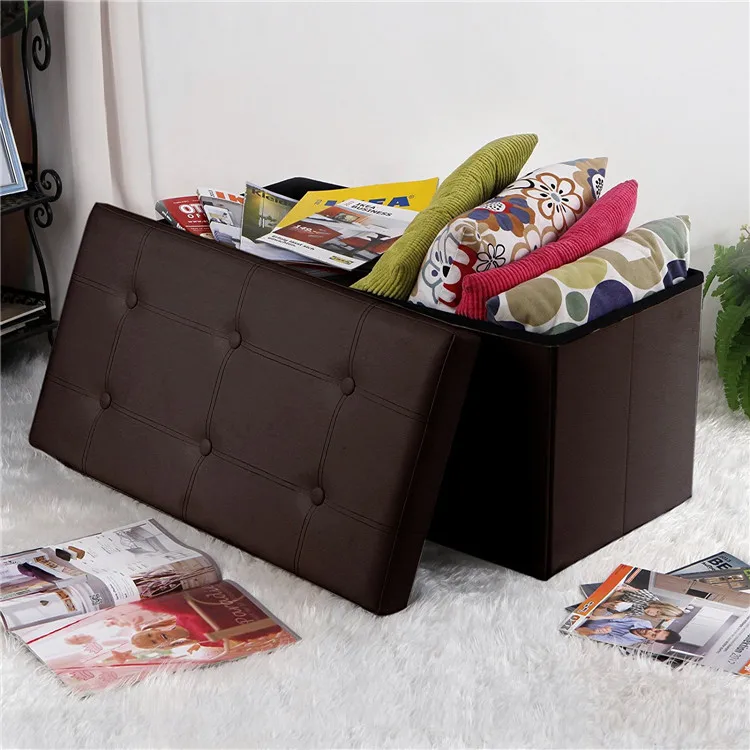 Leather Cowhide Narrow Storage Ottoman Folding Storage Bench With Removable Lid Buy Folding