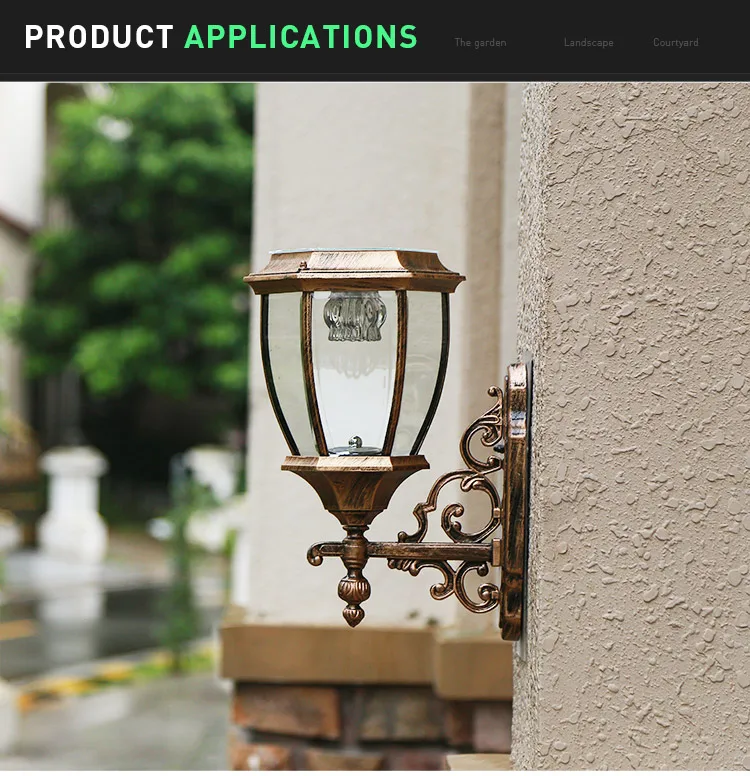 1.2W IP55 Waterproof Aluminum Solar Powered Wall Outdoor Led Gardens Lamp