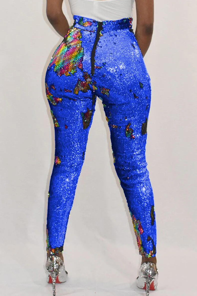 blue sequin pants