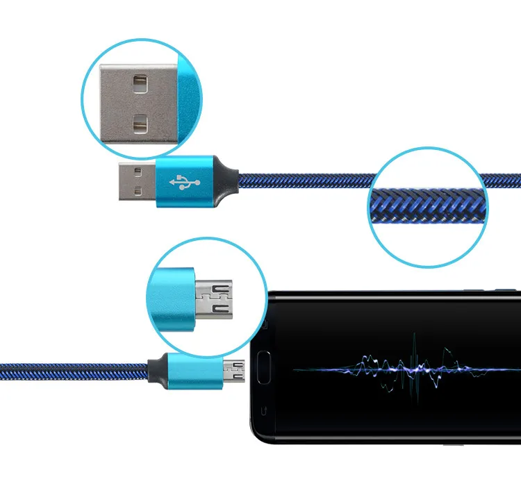 High quality 1m 2m 3m micro usb charger cable, braided micro usb data line for samsung cable