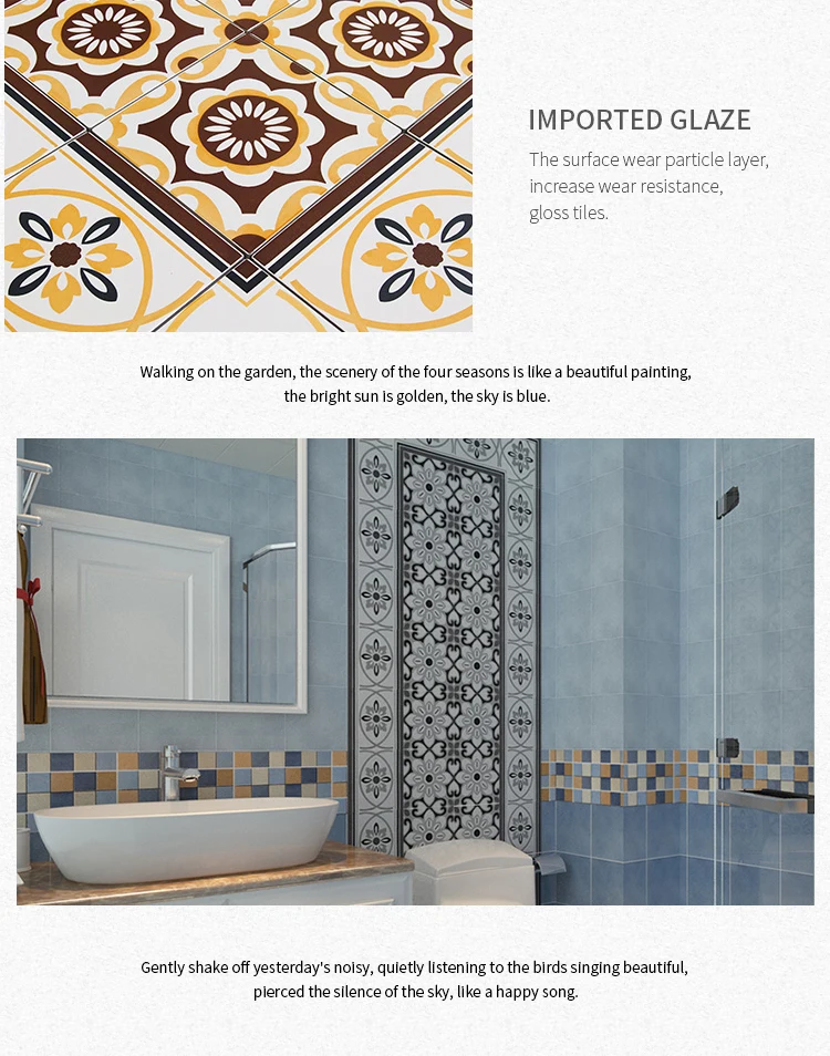 8x8 Decorative Rustic Tile Bathroom With Flower Acid-resistant Function ...