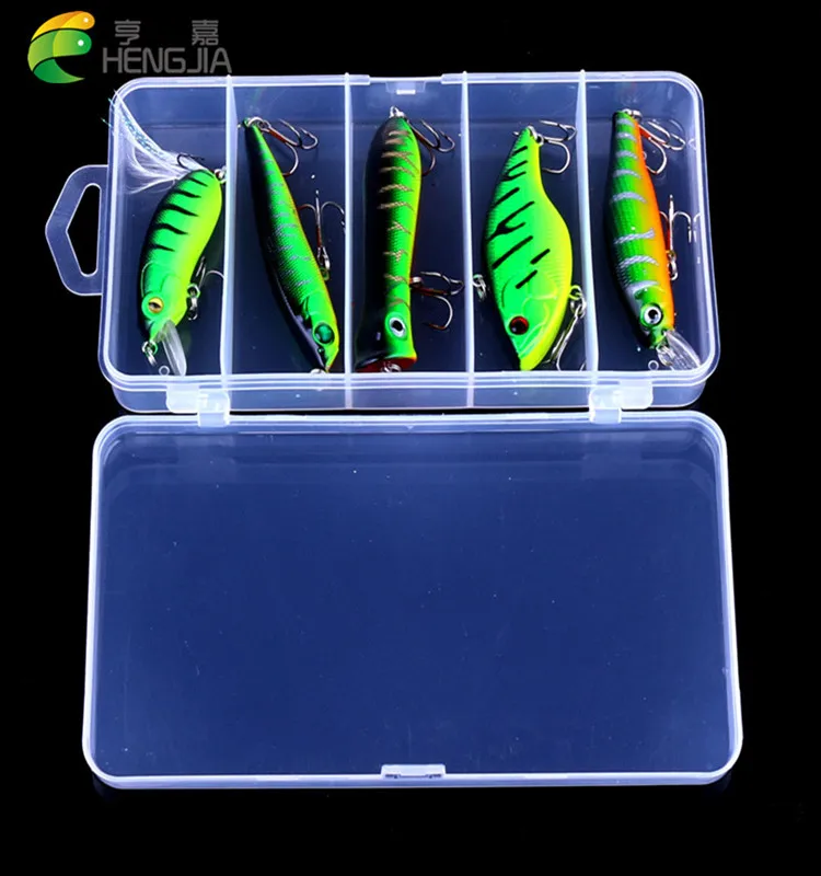 Fishing Lure Set 5pcs Green Color Crankbait Minnow Popper Wobbler Lure 