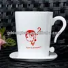 creative white cup and saucer with question mark shaped handle