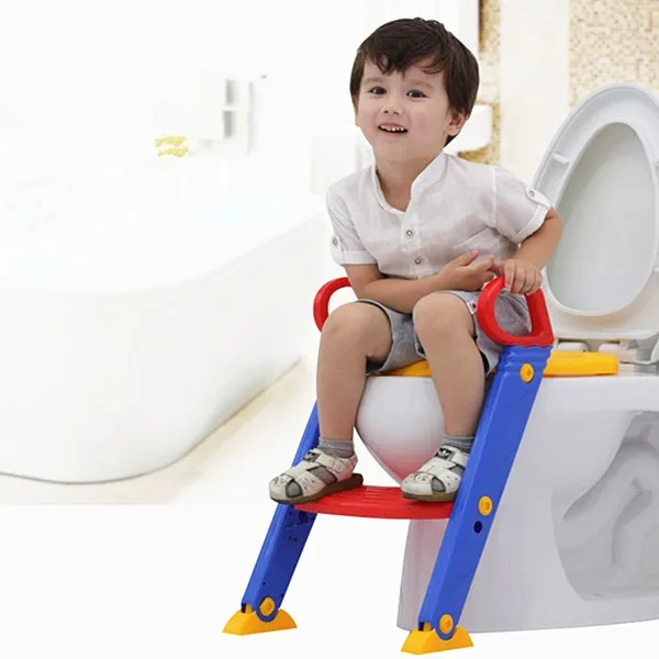 Réducteur De Toilette Enfant Avec Marche Intégrée - Siège D'apprentissage à La Propreté - Structure Triangulaire Stable, Antidérapante - Pliable Et Réglable - Bleu