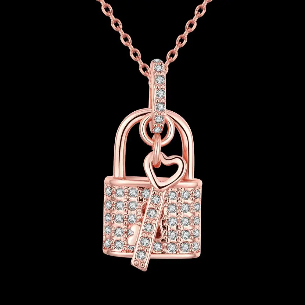 18k Rose Gold Plated Key And Lock Pendant Austrian Crystal ...