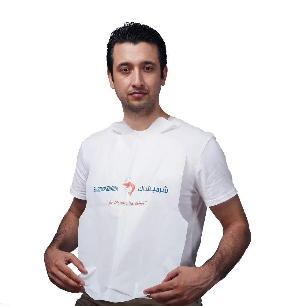 Sea Food Custom Printed Lobster Crab Dinning Apron Disposable Plastic Restaurant Bib