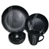 Scratching White silk screen design black color matte glazed tableware dinner sets