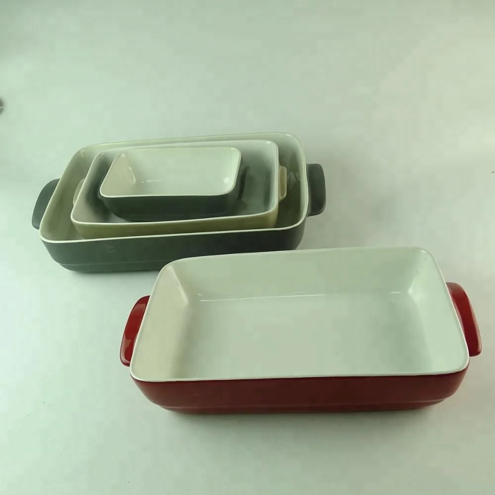 Household Bakeware Glazed Square Ceramic Bread Baking Pan With Handle