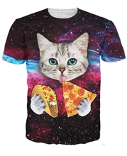 women men summer style tee Taco Cat T-Shirt cute cat kitten with blue eyes eating tacos pizza in space galaxy t shirt tshirt