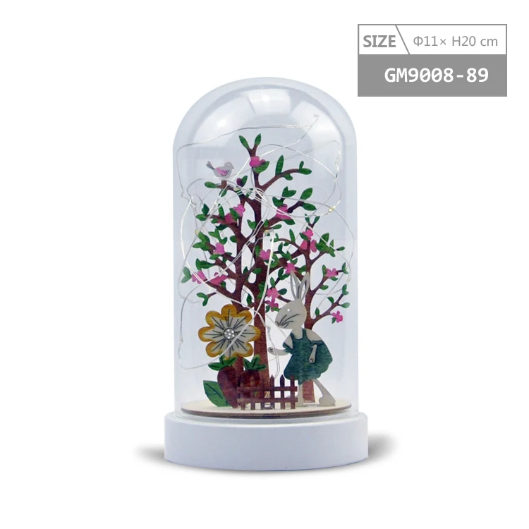 Wholesale Led light blown glass dome with wooden base bell jar for home decorate supplier