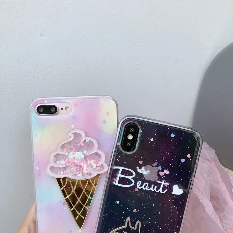 Epoxy Resin Ice Cream Cone Soft TPU Phone Case for iPhone X , for iPhone 8 Case Cute Dog