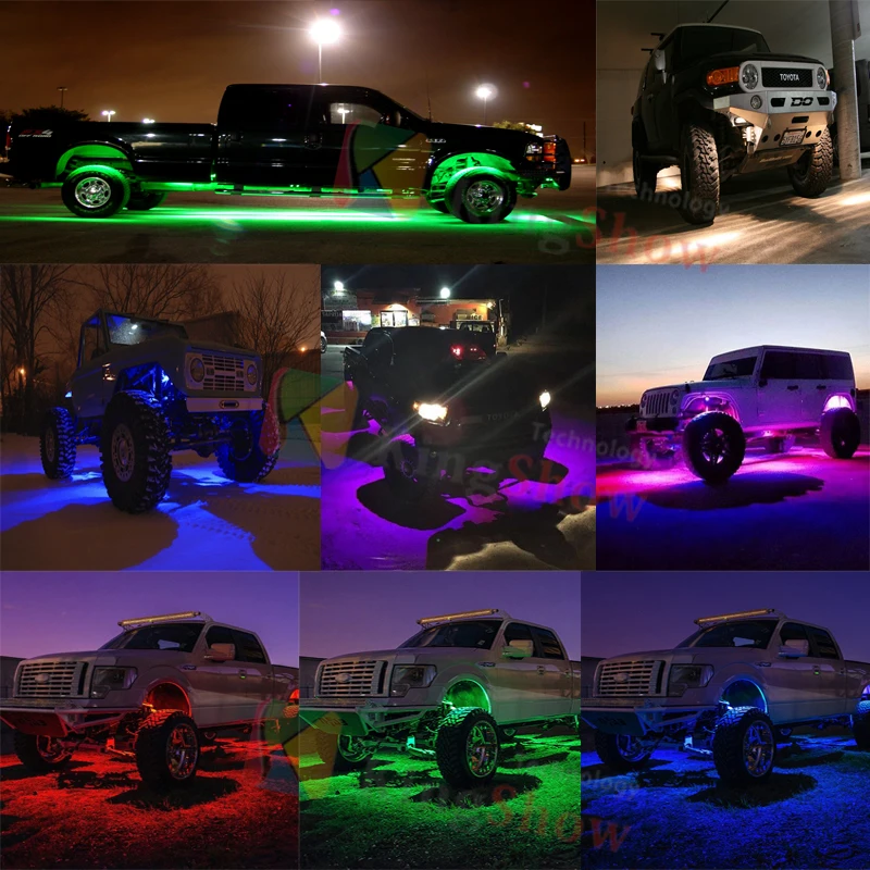 4 6 8 pods 12volt RGBW LED underglow Light Remote Control IP68 Under Car BT LED Rock Light for jeep