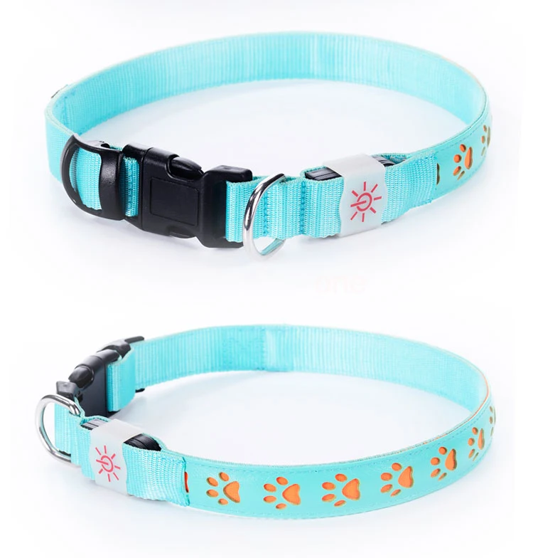 DC020 Dog Paw Hollow Up PU Leather USB Rechargeable LED Flashing Dog Collar