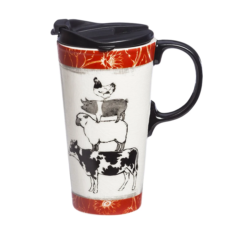 Promotional Ceramic Travel Mug 17oz Animal Coffee Mugs With Lid And